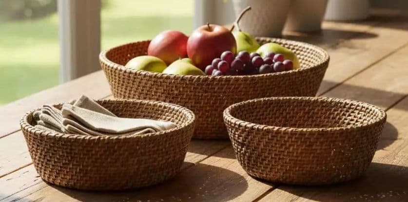 تصویر 1 از سبد میوه حصیری انتخابی زیبا برای چیدمان میز آشپزخانه